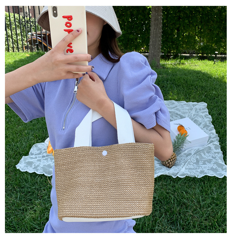 New Internet Celebrity Seaside Summer Beach Holiday Fashion Imitation Straw Woven Bag Retro Handbag Straw Bag Women