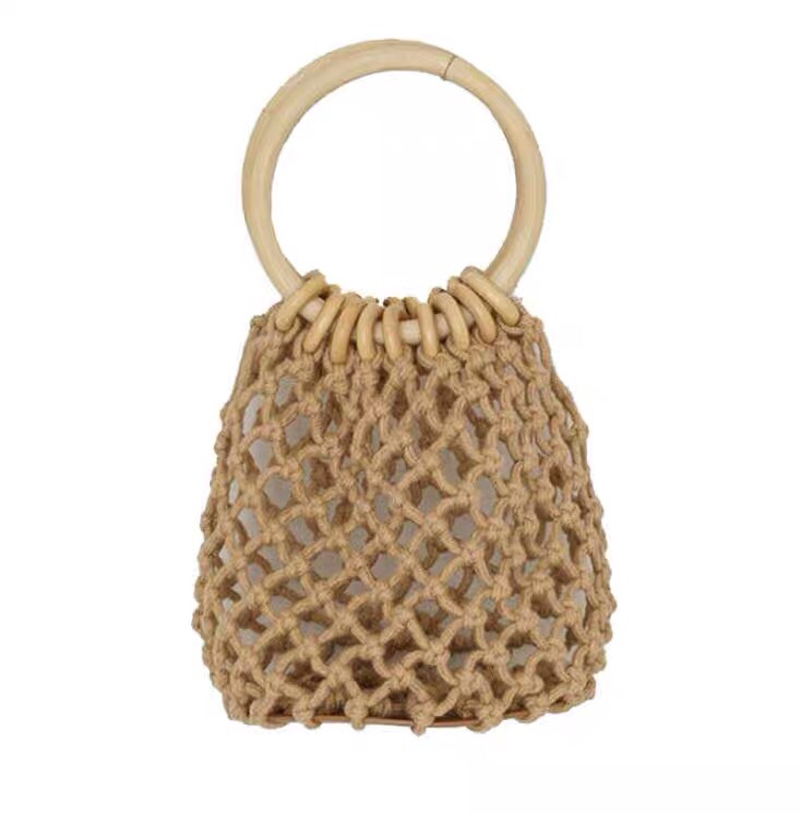 New Cotton Mesh Pocket Hand Drawstring Woven Bag Hand Carrying Fresh Straw Bag Casual Women's Bag Beach Bag HTT New Cotton Mesh Pocket Hand Drawstring Woven Bag Hand Carrying Fresh Straw Bag Casual Women's Bag Beach Bag HTT