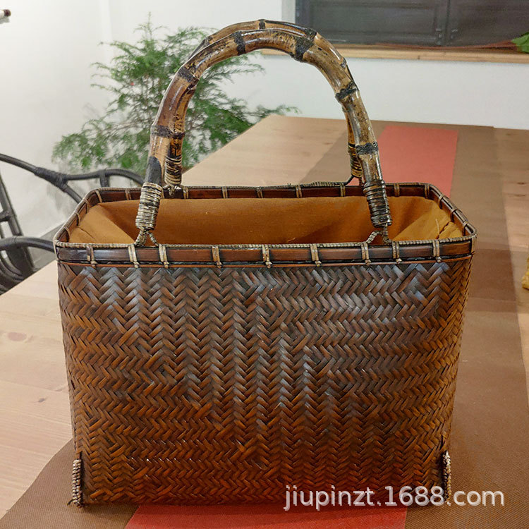 Bamboo Woven Bag Women&#039;s Handbag Tea Set Accessories Storage Bag Bamboo Woven Basket Tea Ceremony Storage Bamboo Bag