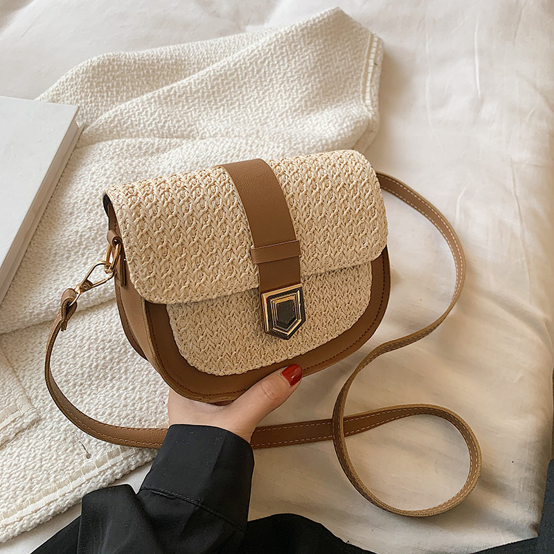Straw Bag Woven Bag Simple and Fresh Shoulder Messenger Bag Western Style Saddle Bag