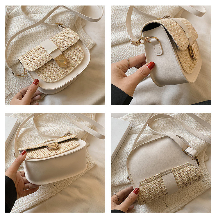 Straw Bag Woven Bag Simple and Fresh Shoulder Messenger Bag Western Style Saddle Bag