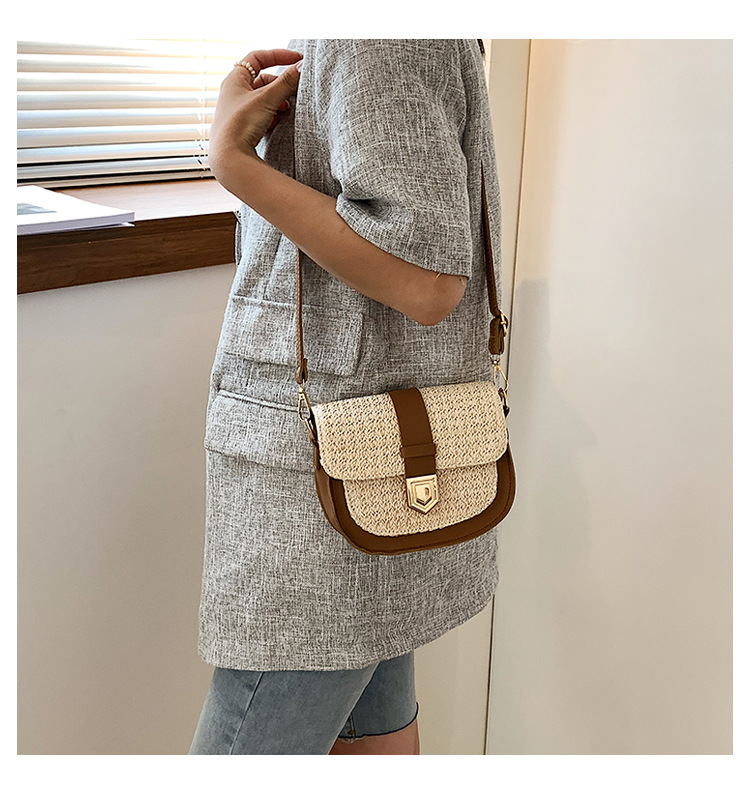Straw Bag Woven Bag Simple and Fresh Shoulder Messenger Bag Western Style Saddle Bag