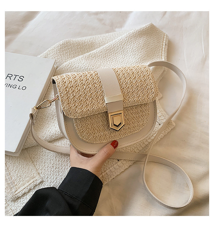 Straw Bag Woven Bag Simple and Fresh Shoulder Messenger Bag Western Style Saddle Bag