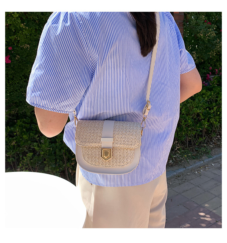Straw Bag Woven Bag Simple and Fresh Shoulder Messenger Bag Western Style Saddle Bag