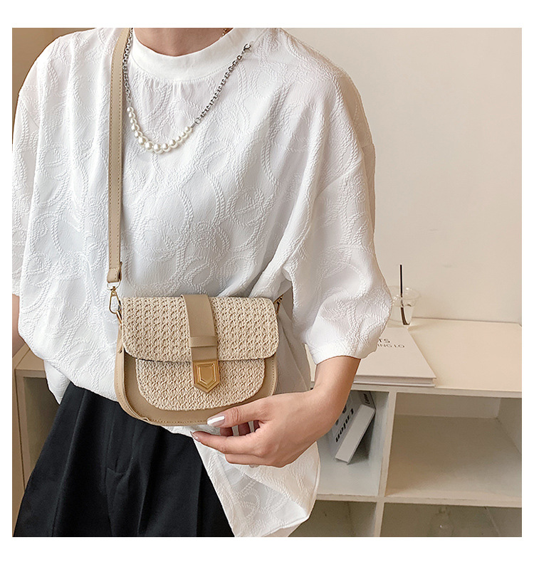 Straw Bag Woven Bag Simple and Fresh Shoulder Messenger Bag Western Style Saddle Bag