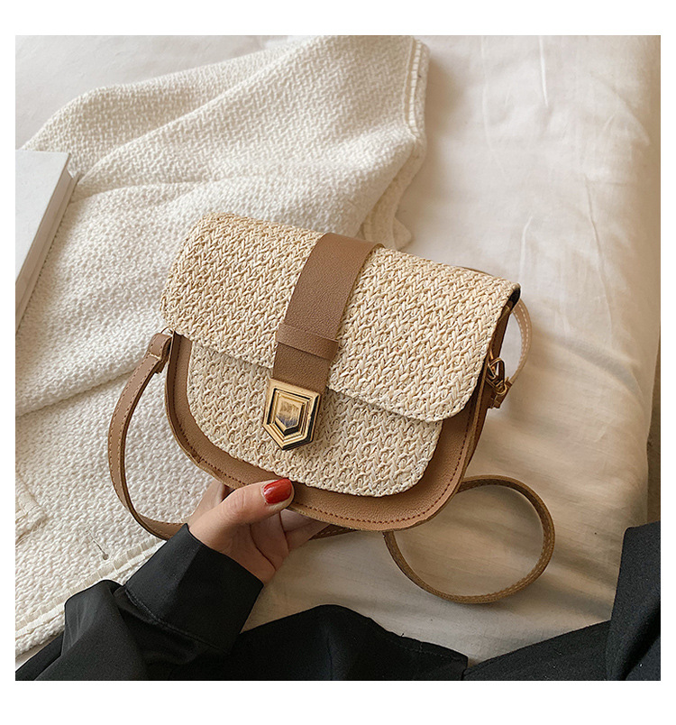 Straw Bag Woven Bag Simple and Fresh Shoulder Messenger Bag Western Style Saddle Bag