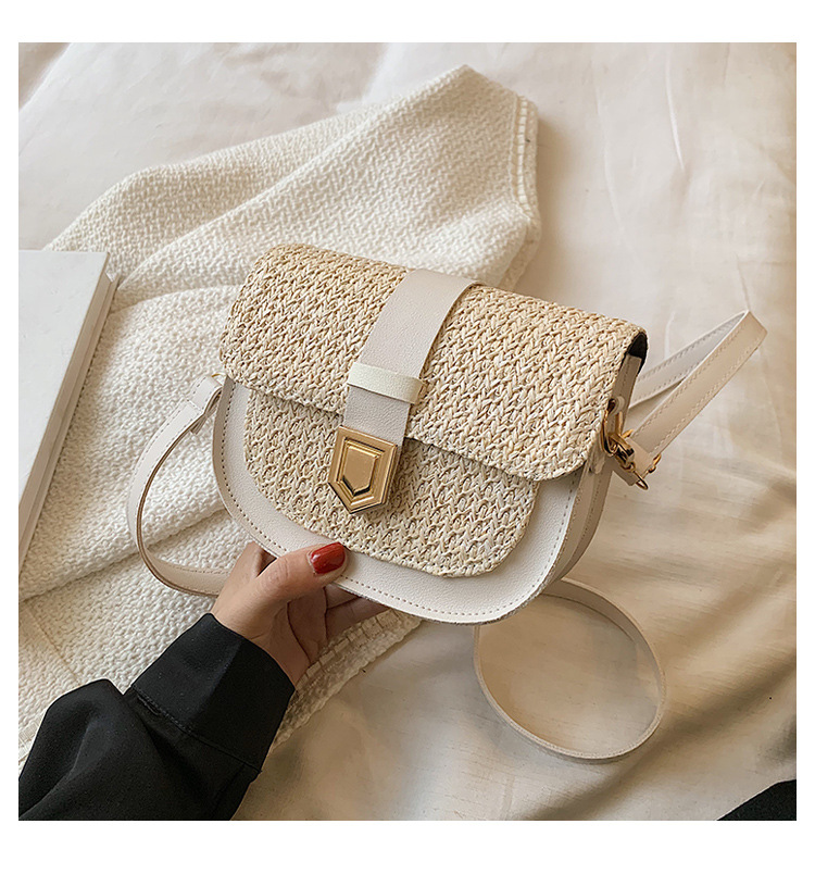 Straw Bag Woven Bag Simple and Fresh Shoulder Messenger Bag Western Style Saddle Bag