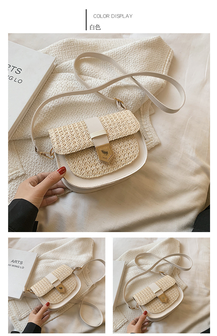 Straw Bag Woven Bag Simple and Fresh Shoulder Messenger Bag Western Style Saddle Bag
