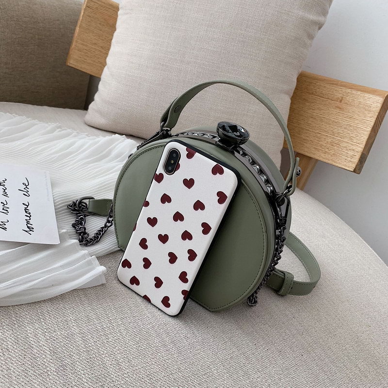 Bag Women&#039;s Bag New 2021 New Korean Style Chain Crossbody All-Matching Korean Shoulder Fashion Retro Rivet Small round Bag