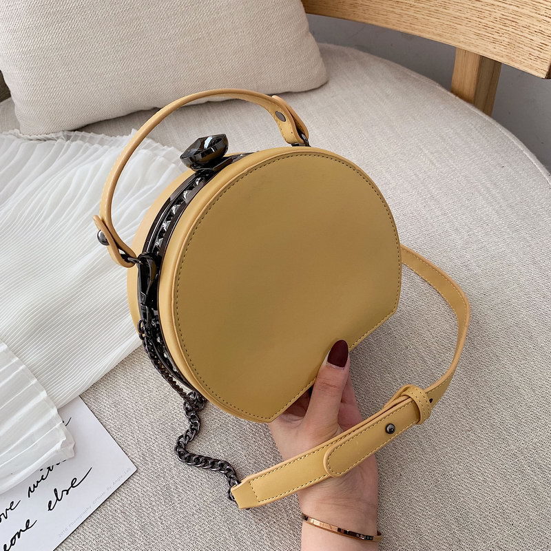 Bag Women&#039;s Bag New 2021 New Korean Style Chain Crossbody All-Matching Korean Shoulder Fashion Retro Rivet Small round Bag