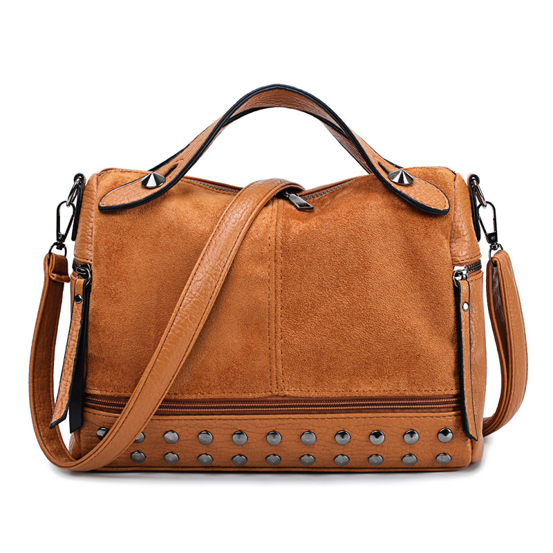 Amazon Women&#039;s Bag Foreign Trade Popular Style Rivet Handbag European and American Fashion Frosted Motorcycle Bag Women&#039;s Large Shoulder Bag