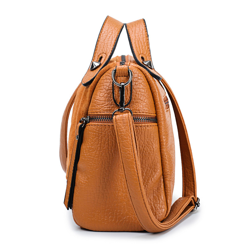 Amazon Women&#039;s Bag Foreign Trade Popular Style Rivet Handbag European and American Fashion Frosted Motorcycle Bag Women&#039;s Large Shoulder Bag