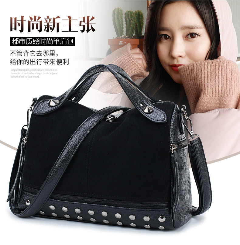 Amazon Women's Bag Foreign Trade Popular Style Rivet Handbag European and American Fashion Frosted Motorcycle Bag Women's Large Shoulder Bag