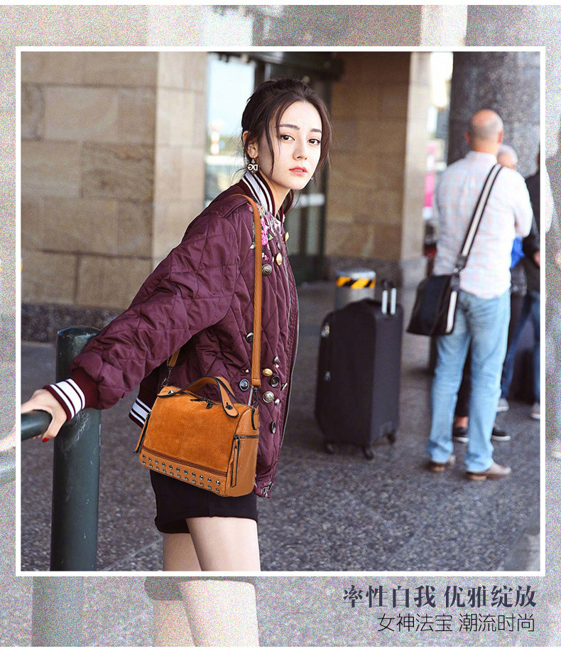 Amazon Women's Bag Foreign Trade Popular Style Rivet Handbag European and American Fashion Frosted Motorcycle Bag Women's Large Shoulder Bag