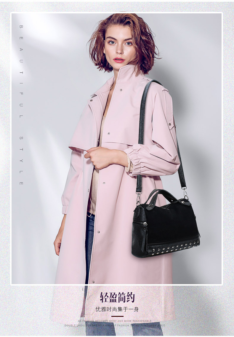 Amazon Women's Bag Foreign Trade Popular Style Rivet Handbag European and American Fashion Frosted Motorcycle Bag Women's Large Shoulder Bag