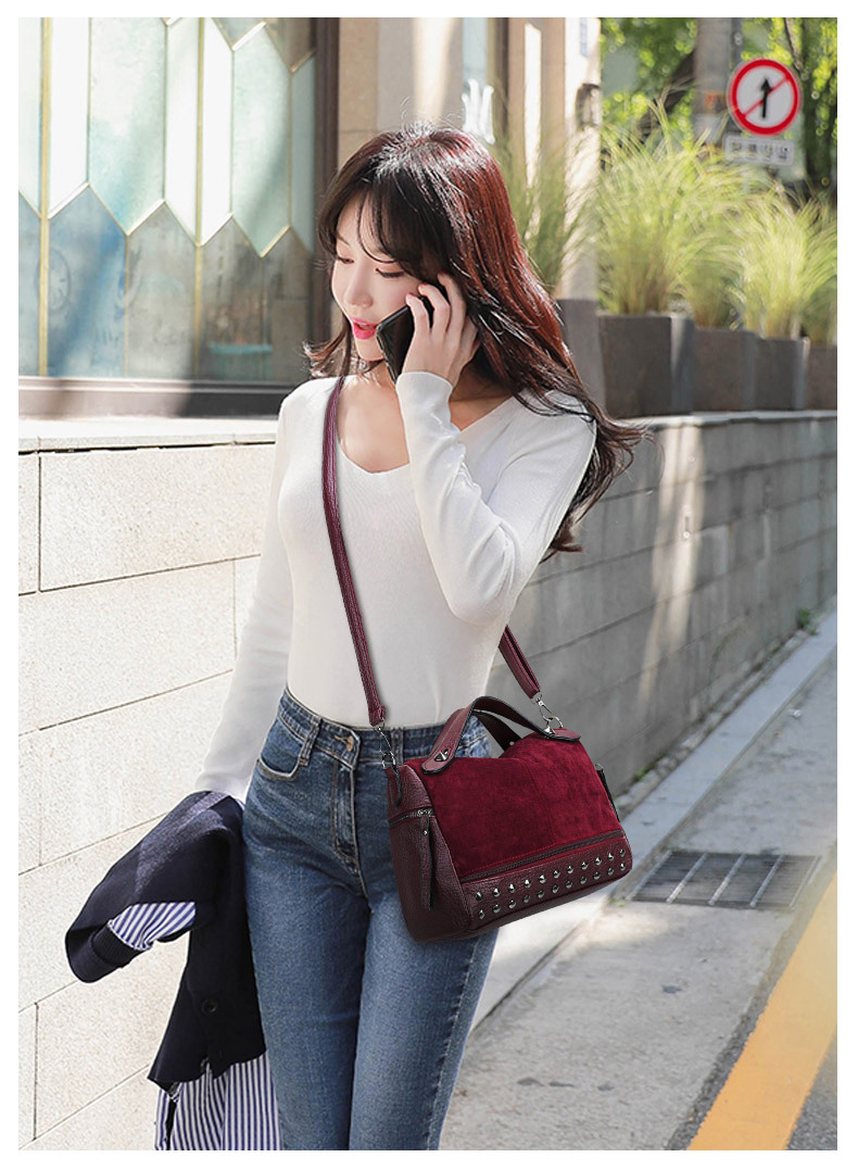 Amazon Women's Bag Foreign Trade Popular Style Rivet Handbag European and American Fashion Frosted Motorcycle Bag Women's Large Shoulder Bag