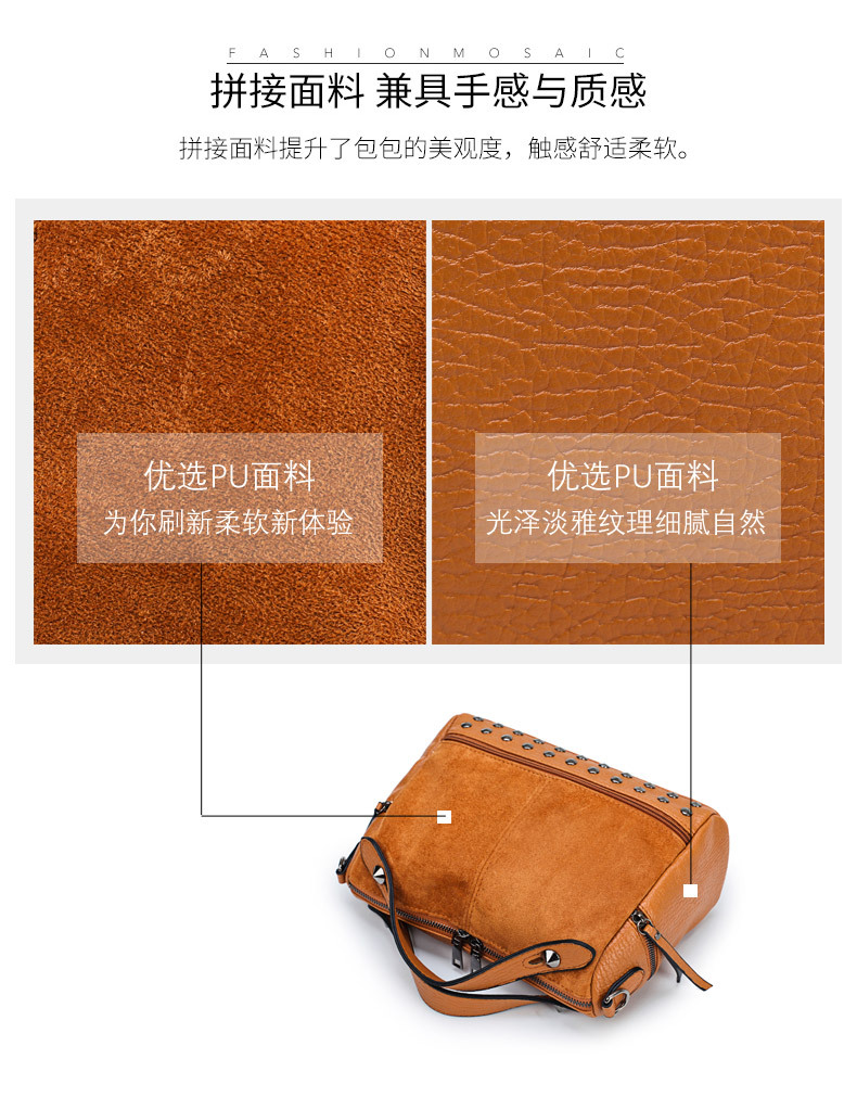 Amazon Women's Bag Foreign Trade Popular Style Rivet Handbag European and American Fashion Frosted Motorcycle Bag Women's Large Shoulder Bag