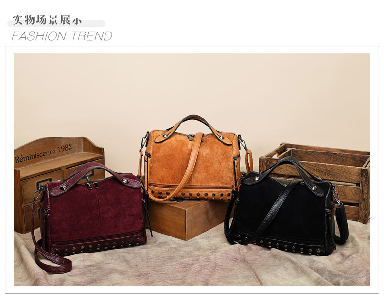 Amazon Women's Bag Foreign Trade Popular Style Rivet Handbag European and American Fashion Frosted Motorcycle Bag Women's Large Shoulder Bag