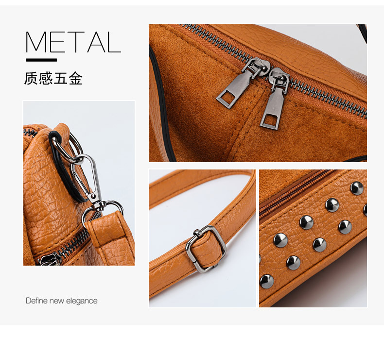 Amazon Women's Bag Foreign Trade Popular Style Rivet Handbag European and American Fashion Frosted Motorcycle Bag Women's Large Shoulder Bag
