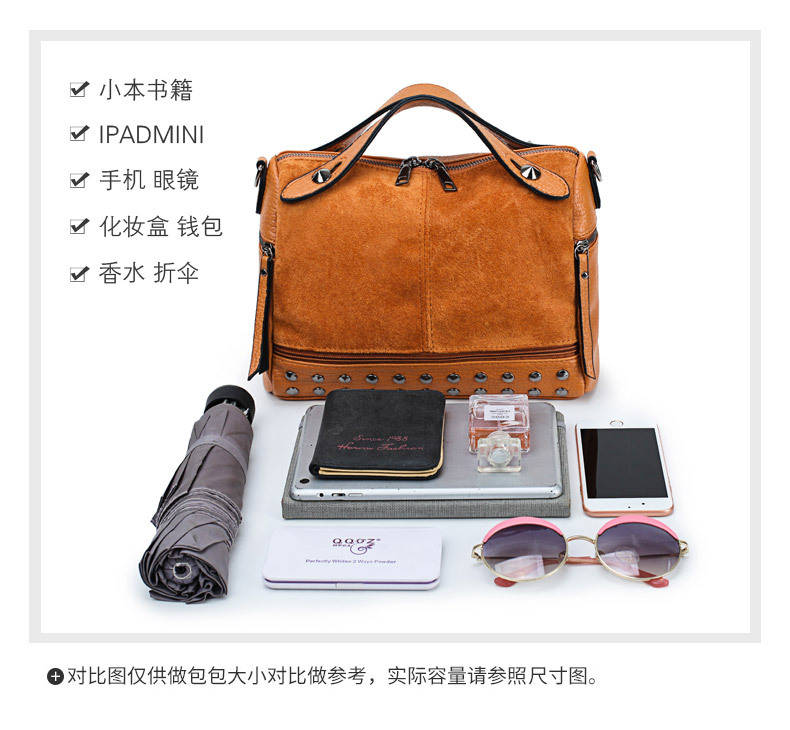 Amazon Women's Bag Foreign Trade Popular Style Rivet Handbag European and American Fashion Frosted Motorcycle Bag Women's Large Shoulder Bag