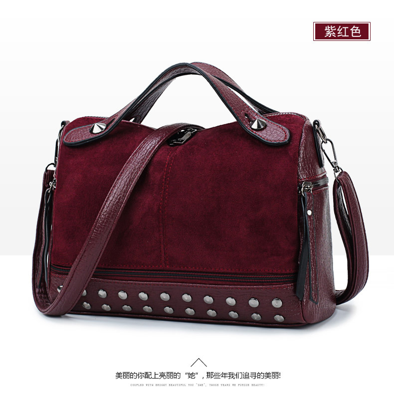 Amazon Women's Bag Foreign Trade Popular Style Rivet Handbag European and American Fashion Frosted Motorcycle Bag Women's Large Shoulder Bag