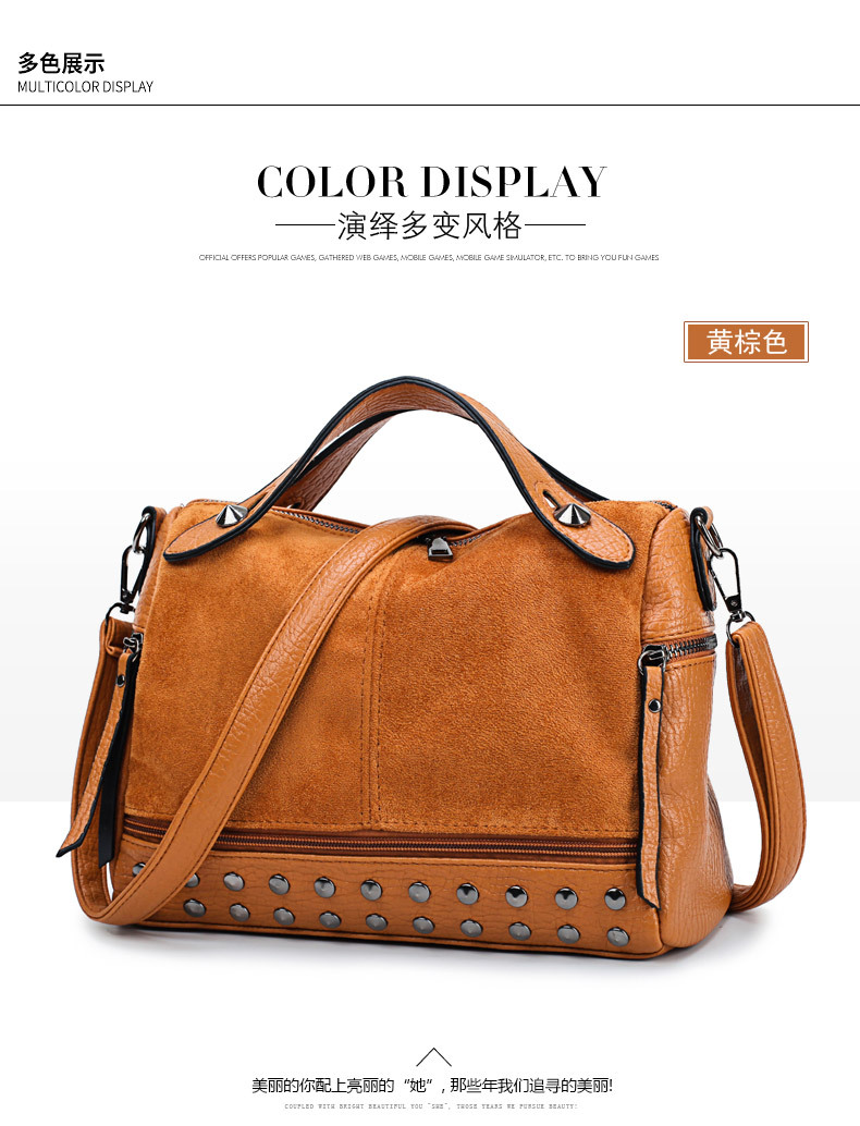 Amazon Women's Bag Foreign Trade Popular Style Rivet Handbag European and American Fashion Frosted Motorcycle Bag Women's Large Shoulder Bag