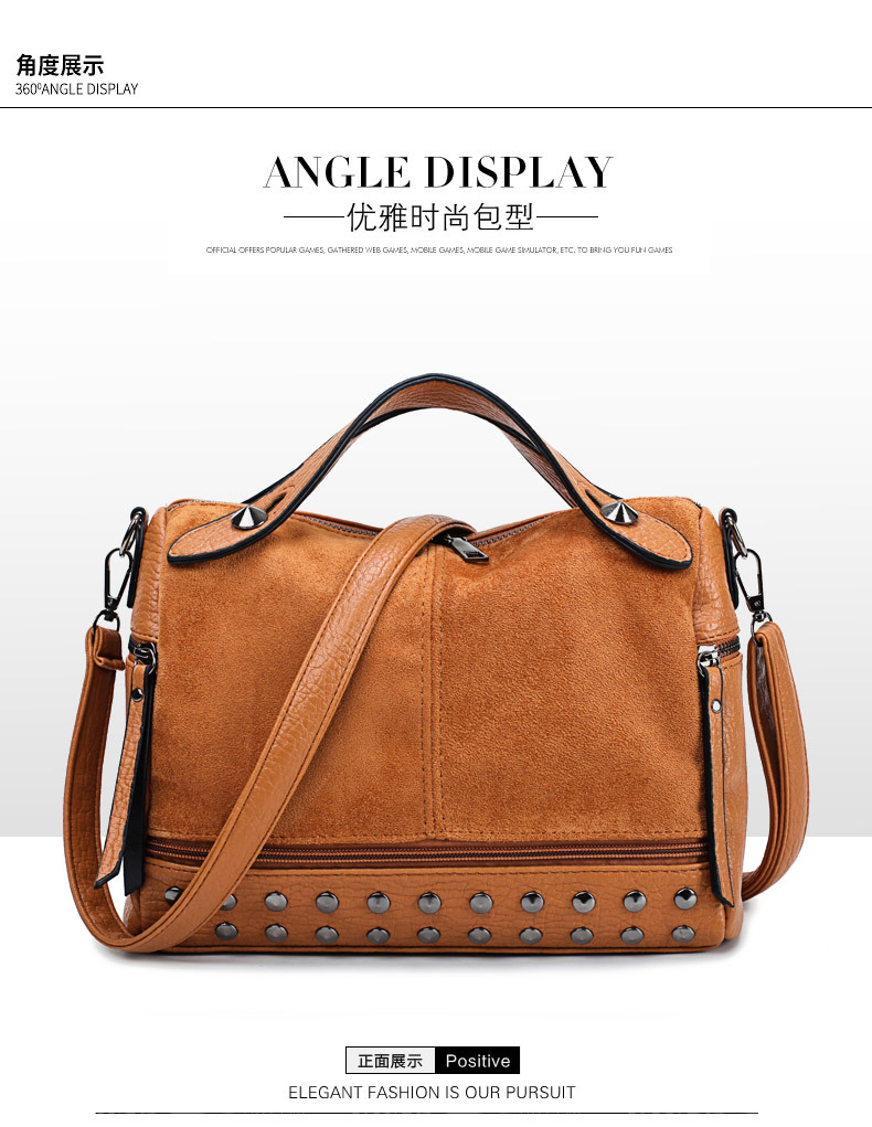 Amazon Women's Bag Foreign Trade Popular Style Rivet Handbag European and American Fashion Frosted Motorcycle Bag Women's Large Shoulder Bag
