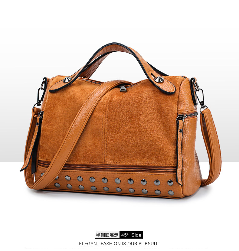 Amazon Women's Bag Foreign Trade Popular Style Rivet Handbag European and American Fashion Frosted Motorcycle Bag Women's Large Shoulder Bag