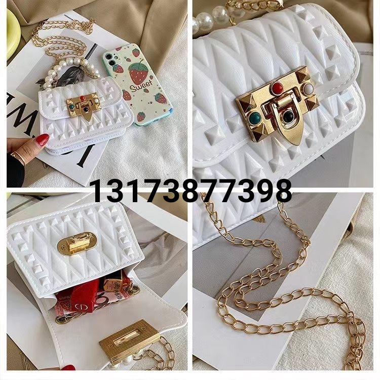 2021 Spring and Summer Hot-Selling Casual One-Shoulder Crossbody Portable Mini Small Chain Rivet Mobile Phone Bag Gel Bag