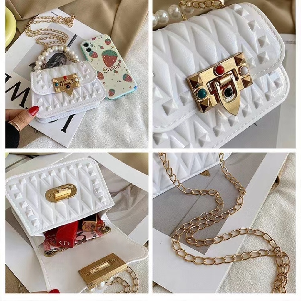 2021 Spring and Summer Hot-Selling Casual One-Shoulder Crossbody Portable Mini Small Chain Rivet Mobile Phone Bag Gel Bag