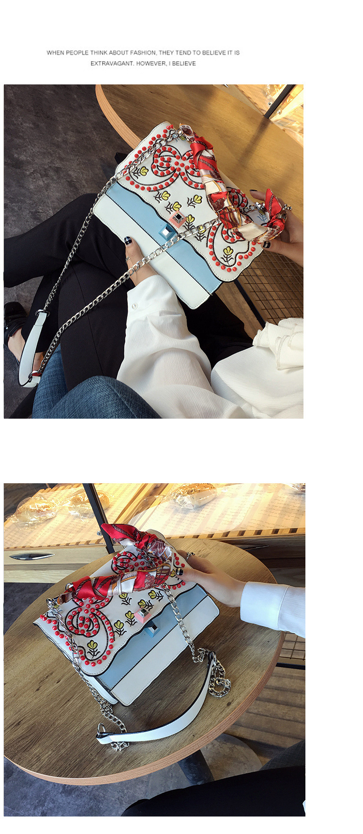 2017 catwalk fashion embroidery chain shoulder bag women bag rivet bag 4947