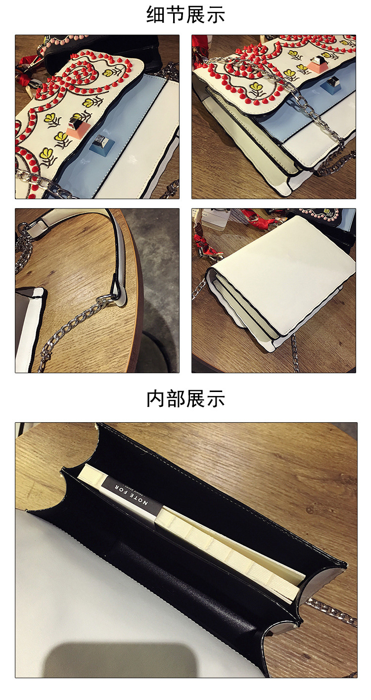 2017 catwalk fashion embroidery chain shoulder bag women bag rivet bag 4947