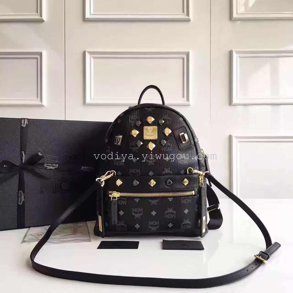 Leather series double shoulder bag rivet bag senior custom paragraph student bag leisure bag