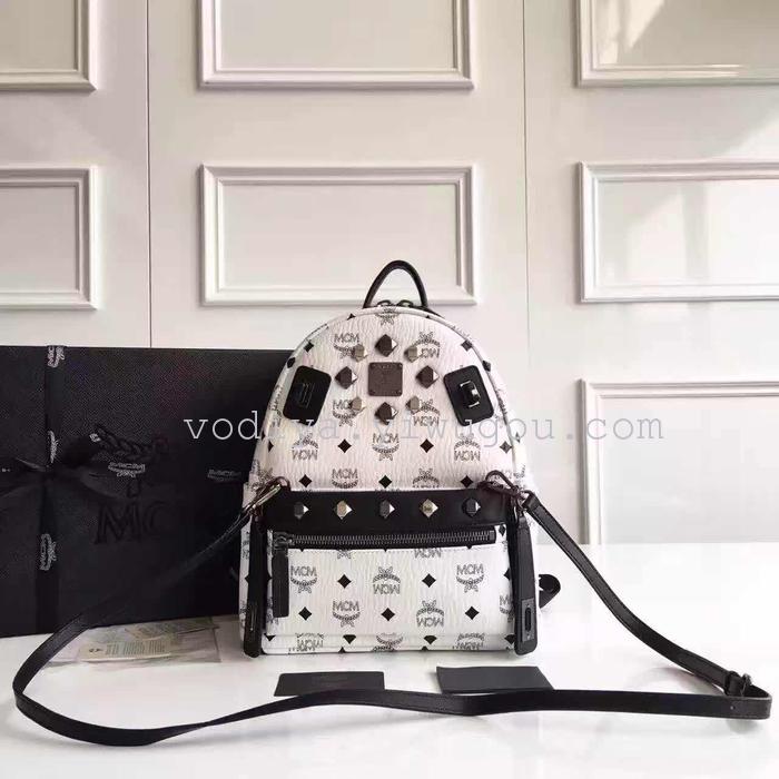 Leather series double shoulder bag rivet bag senior custom paragraph student bag leisure bag