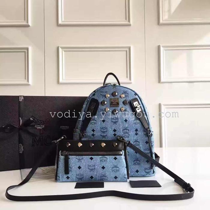 Leather series double shoulder bag rivet bag senior custom paragraph student bag leisure bag