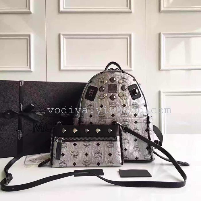 Leather series double shoulder bag rivet bag senior custom paragraph student bag leisure bag