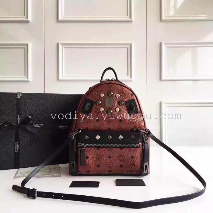 Leather series double shoulder bag rivet bag senior custom paragraph student bag leisure bag