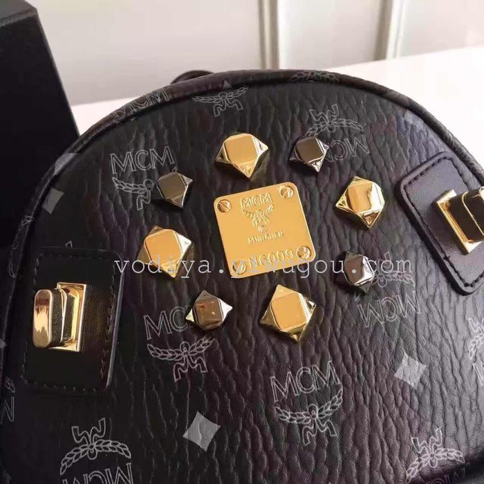 Leather series double shoulder bag rivet bag senior custom paragraph student bag leisure bag