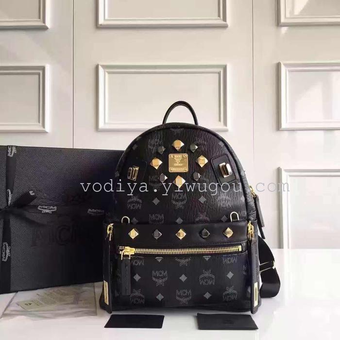 Leather series double shoulder bag rivet bag senior custom paragraph student bag leisure bag