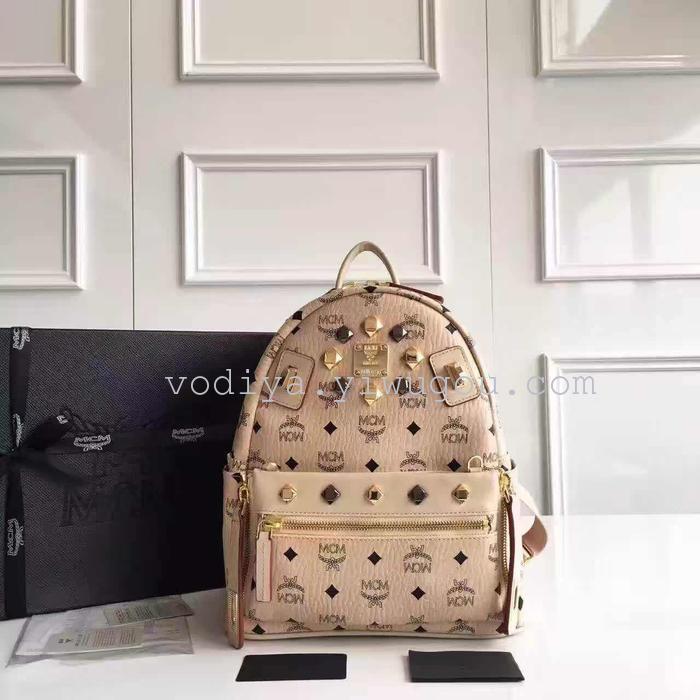 Leather series double shoulder bag rivet bag senior custom paragraph student bag leisure bag
