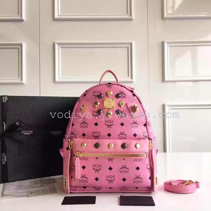 Leather series double shoulder bag rivet bag senior custom paragraph student bag leisure bag