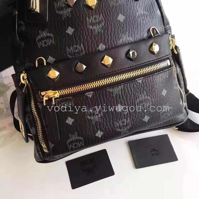 Leather series double shoulder bag rivet bag senior custom paragraph student bag leisure bag
