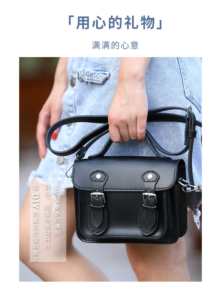 Cambridge Satchel DIY Handmade Material Package Genuine Leather Crossbody Homemade Small Square Bag Flip Shoulder Handbag in Stock