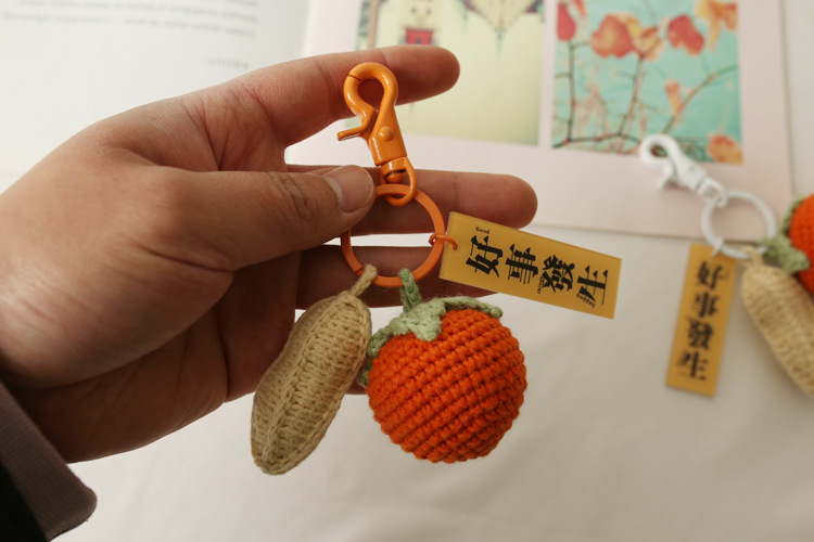 Bag Fragrant Words High Quality Persimmon Peanut Pendant Good Things Happen Keychain in Stock Wholesale Bag Fragrant Words High Quality Persimmon Peanut Pendant Good Things Happen Keychain in Stock Wholesale