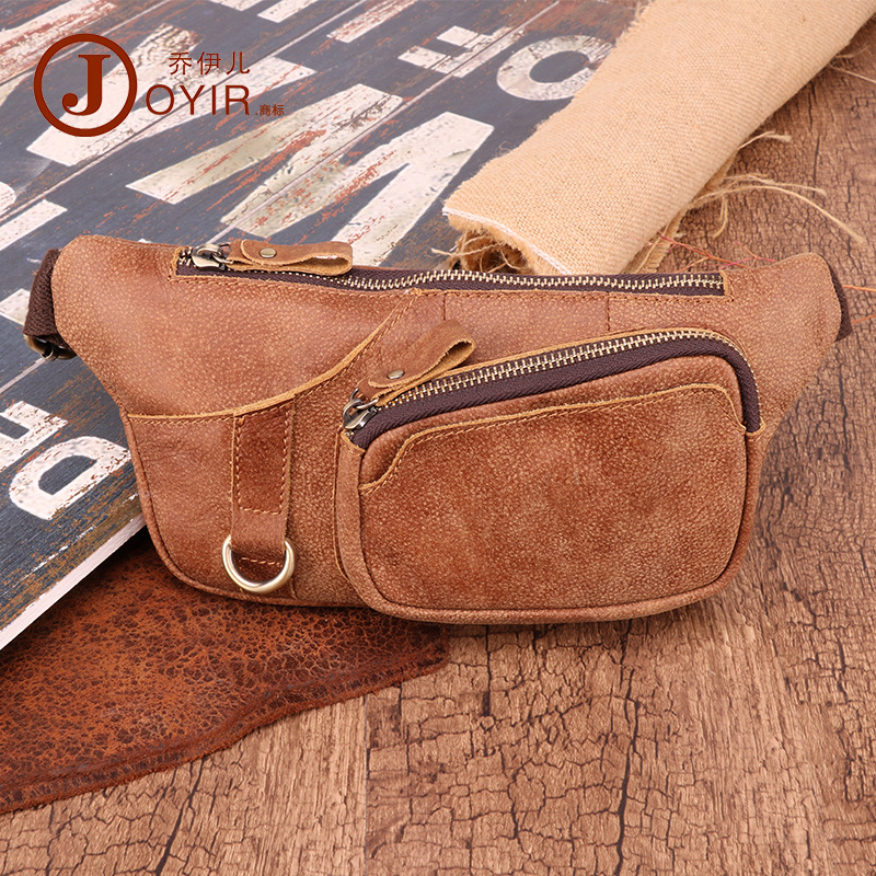 Factory Wholesale Men&#039;s Belt Bag Korean Multi-Functional Outdoor Waist Chest Bag Shoulder Sports Bag Matte Leather Men&#039;s Real-Leather Bag