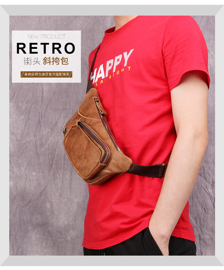 Factory Wholesale Men's Belt Bag Korean Multi-Functional Outdoor Waist Chest Bag Shoulder Sports Bag Matte Leather Men's Real-Leather Bag Factory Wholesale Men's Belt Bag Korean Multi-Functional Outdoor Waist Chest Bag Shoulder Sports Bag Matte Leather Men's Real-Leather Bag