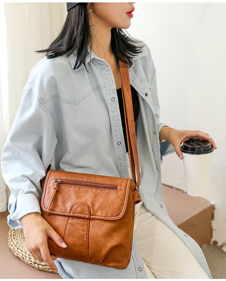Foreign Trade Soft Leather Women's Bag European and American Retro Real Washed Leather Women's Shoulder Bag Large Capacity Middle-Aged Mother Bag Small Square Bag Foreign Trade Soft Leather Women's Bag European and American Retro Real Washed Leather Women's Shoulder Bag Large Capacity Middle-Aged Mother Bag Small Square Bag