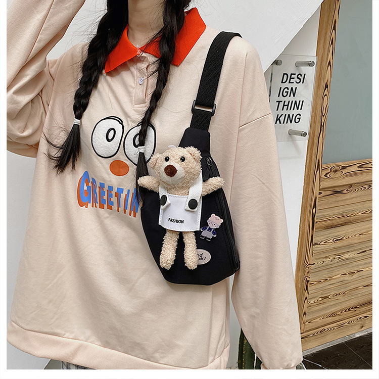 Cute Bear Simple Canvas Bag Girl Ins Lightweight Crossbody Bag 2021 New Japanese Style Student Sports Chest Bag Cute Bear Simple Canvas Bag Girl Ins Lightweight Crossbody Bag 2021 New Japanese Style Student Sports Chest Bag