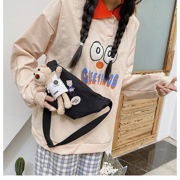 Cute Bear Simple Canvas Bag Girl Ins Lightweight Crossbody Bag 2021 New Japanese Style Student Sports Chest Bag Cute Bear Simple Canvas Bag Girl Ins Lightweight Crossbody Bag 2021 New Japanese Style Student Sports Chest Bag