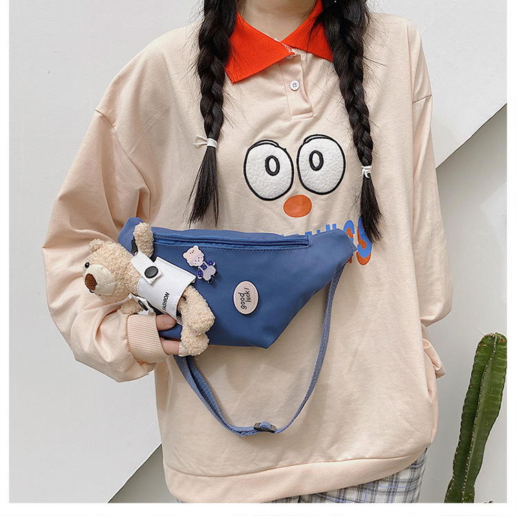 Cute Bear Simple Canvas Bag Girl Ins Lightweight Crossbody Bag 2021 New Japanese Style Student Sports Chest Bag Cute Bear Simple Canvas Bag Girl Ins Lightweight Crossbody Bag 2021 New Japanese Style Student Sports Chest Bag